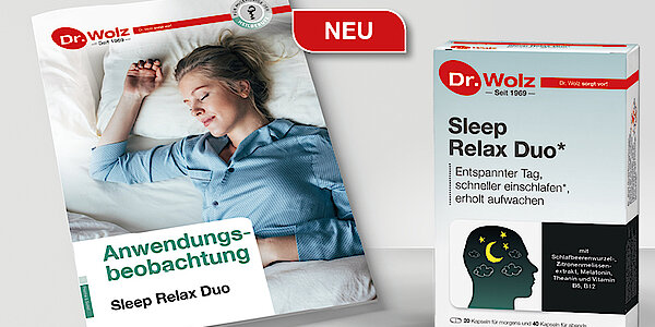 Abbildung des Studienbändchens und der Verpackung vom getesteten Produkt Sleep Relax Duo